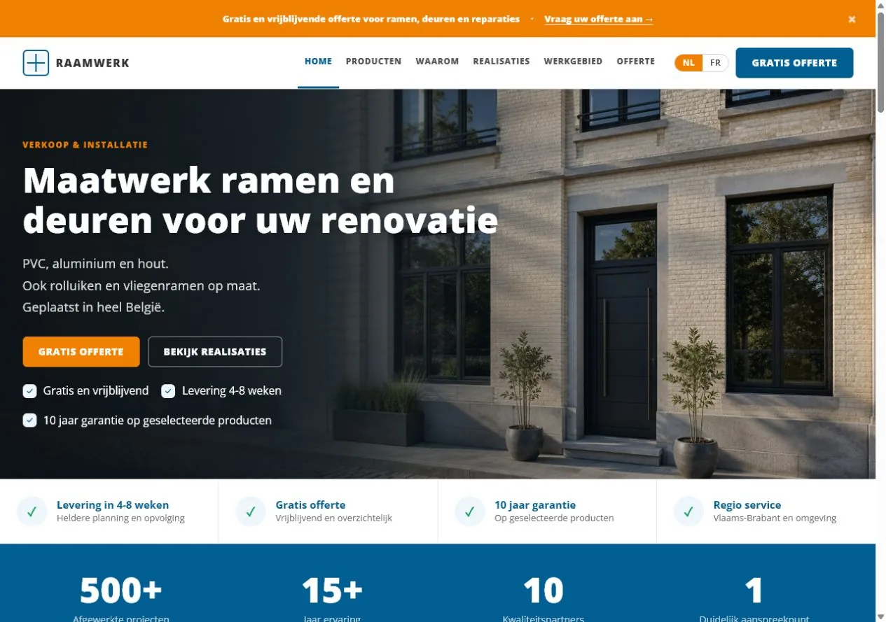 Screenshot van de Raamwerk demo-homepage